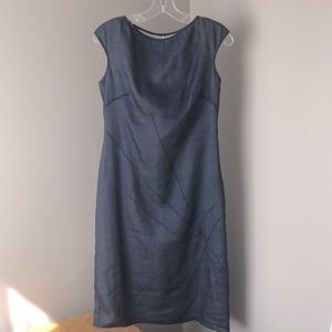Tahari blue linen lined dress.  light looks like denim.  small